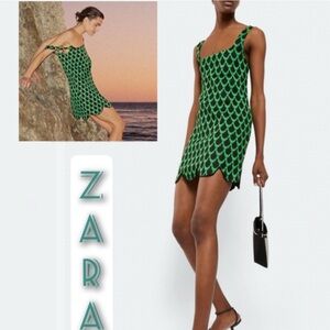 Zara green black sleeveless tank dress size small poly cotton viscose blend